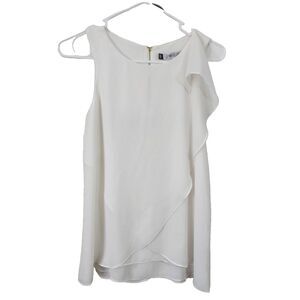Jennifer Lopez Layered Shirt Top Blouse Womens XS Flowy White Sleeveless JLO
